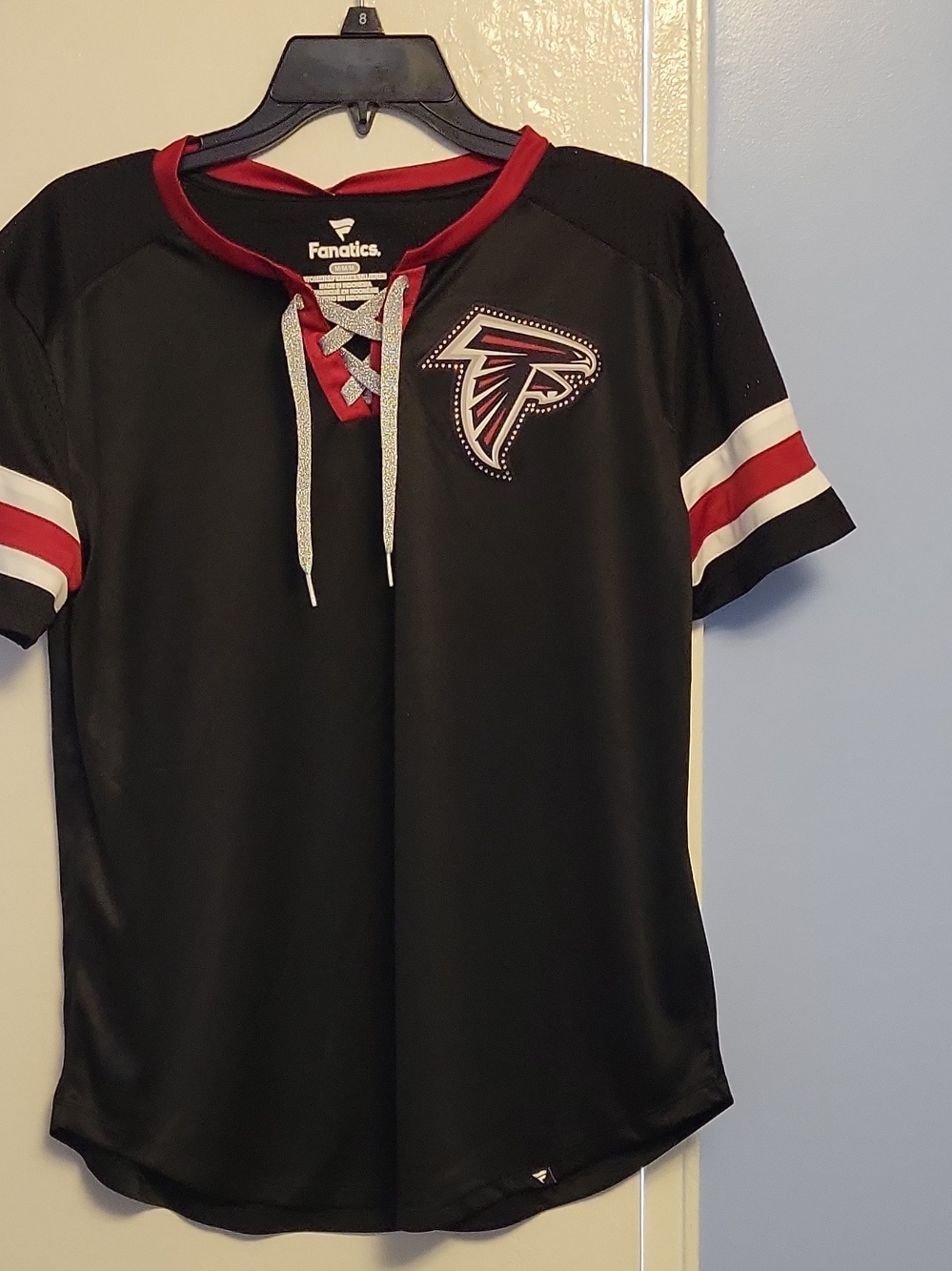 Fanatics Atlanta Falcons Girls' Black Lace-Up Short Sleeve Jersey Top